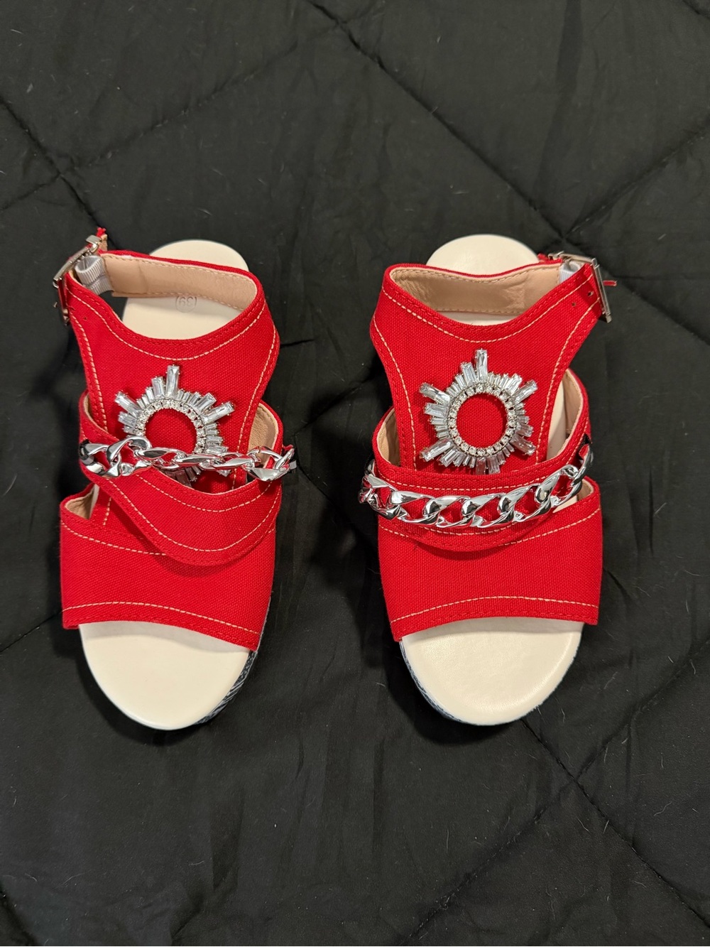 Source Unknown Red Embellished Chain Slide Mules